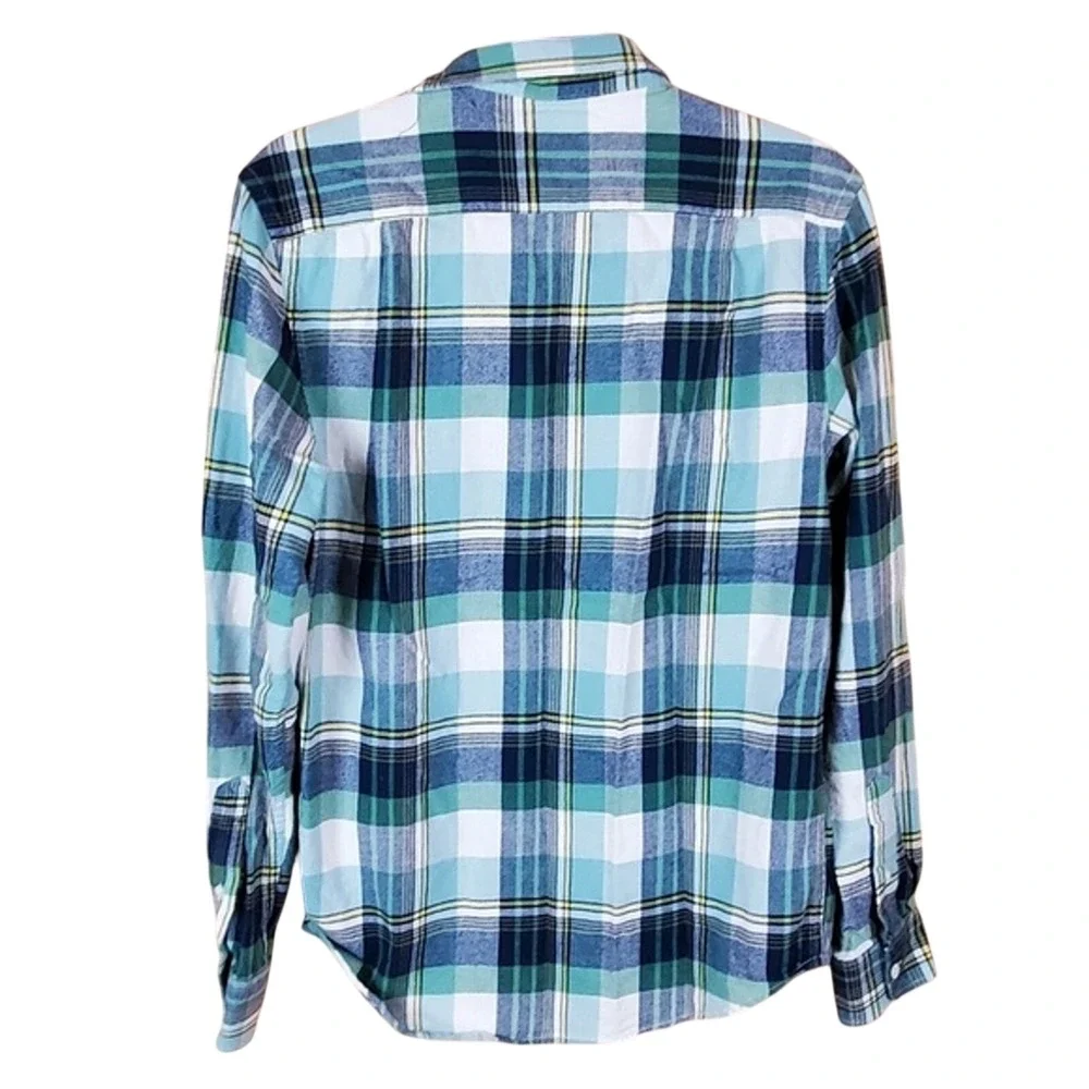 Old Navy Blue and Green Plaid Regular Fit Flannel Shirt Size Small‎